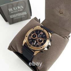 Bulova New Men's 98B104 Black/Rose Gold Quartz Rubber Strap Watch 44mm