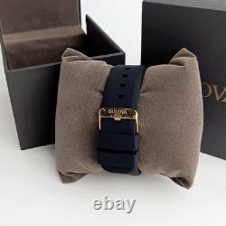 Bulova New Men's 98B104 Black/Rose Gold Quartz Rubber Strap Watch 44mm