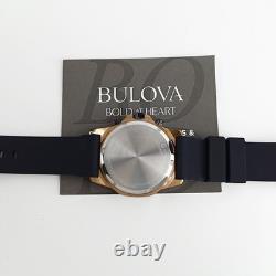 Bulova New Men's 98B104 Black/Rose Gold Quartz Rubber Strap Watch 44mm