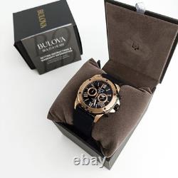 Bulova New Men's 98B104 Black/Rose Gold Quartz Rubber Strap Watch 44mm