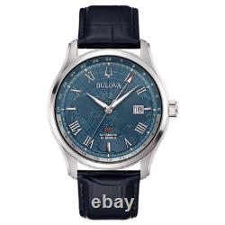 Bulova Wilton GMT 96B385 43mm Automatic Dual Time Blue Dial Watch Brand New B&P