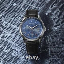 Bulova Wilton GMT 96B385 43mm Automatic Dual Time Blue Dial Watch Brand New B&P