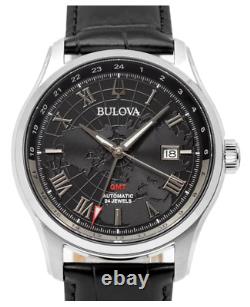 Bulova Wilton GMT Automatic Sapphire Black Dial Watch 96B387