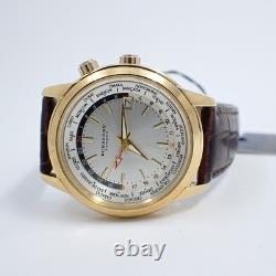 Burberry World Time Gmt Quartz Men'S Watch Silver Dial Genuine Leather Belt Buq6