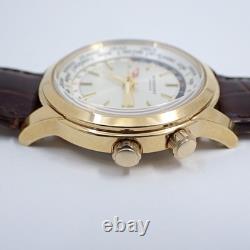 Burberry World Time Gmt Quartz Men'S Watch Silver Dial Genuine Leather Belt Buq6