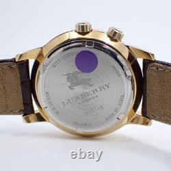 Burberry World Time Gmt Quartz Men'S Watch Silver Dial Genuine Leather Belt Buq6