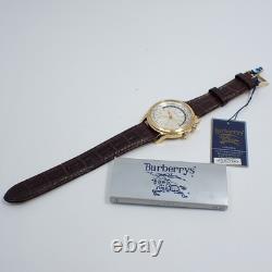 Burberry World Time Gmt Quartz Men'S Watch Silver Dial Genuine Leather Belt Buq6