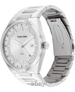 Calvin Klein Distinguish GMT Men's Silver Dial 44mm Quartz Watch 25200489 New
