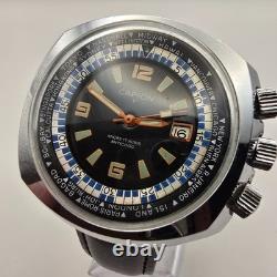 Capion Gmt Mens Watch Stainless Steel 17j Manual Winding World Time & Date