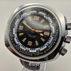 Capion Gmt Mens Watch Stainless Steel 17j Manual Winding World Time & Date