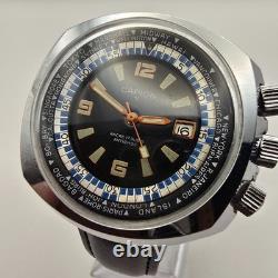 Capion Gmt Mens Watch Stainless Steel 17j Manual Winding World Time & Date