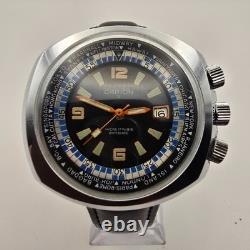 Capion Gmt Mens Watch Stainless Steel 17j Manual Winding World Time & Date