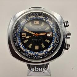 Capion Gmt Mens Watch Stainless Steel 17j Manual Winding World Time & Date