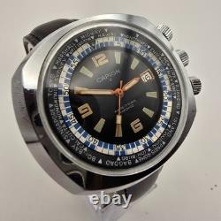 Capion Gmt Mens Watch Stainless Steel 17j Manual Winding World Time & Date