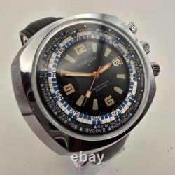 Capion Gmt Mens Watch Stainless Steel 17j Manual Winding World Time & Date