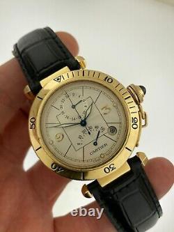 Cartier Pasha 38mm GMT Power Reserve Date 18k Yellow Gold # 2395 #W3014456 Auto