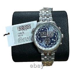 Citizen Eco-Drive Chronograph Watch Men 43mm Silver World Time Runs AS-IS