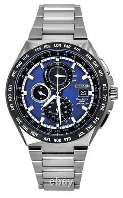 Citizen Eco-Drive GMT Chronograph Titanium Blue Dial 100M Men's Watch AT8238-84L