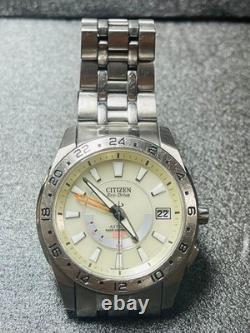 Citizen Eco Drive GMT World Time Wristwatch Stainless 42mm Solar Japan Made