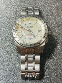 Citizen Eco Drive GMT World Time Wristwatch Stainless 42mm Solar Japan Made
