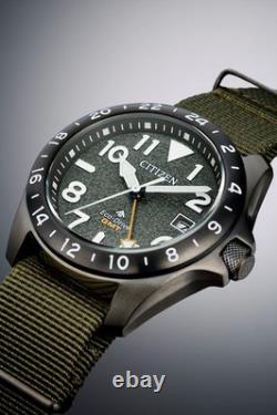 Citizen Promaster Land GMT Sapphire Glass Nylon Strap Military Green- BJ7155-05X