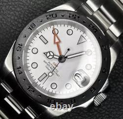 Custom 40mm EX2 GMT Style Polar White Dial Mod Watch with NH34 Automatic