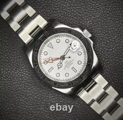 Custom 40mm EX2 GMT Style Polar White Dial Mod Watch with NH34 Automatic