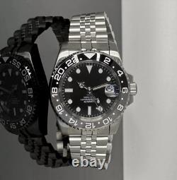 Custom 40mm GMT Diver Bruce Wayne Black Grey Mod Watch with NH34 Automatic