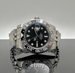 Custom 40mm GMT Diver Bruce Wayne Black Grey Mod Watch with NH34 Automatic