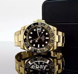 Custom 40mm GMT Style Black Gold Mod Watch Gold Case & Band with NH34 Automatic