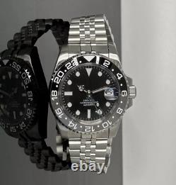 Custom 40mm GMT Style Diver Bruce Wayne Black Grey Mod Watch NH34 Automatic