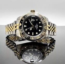Custom 40mm GMT Style Two Tone Gold Mod Watch with NH34 Automatic Movement