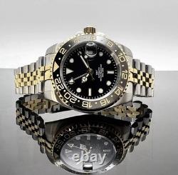 Custom 40mm GMT Style Two Tone Gold Mod Watch with NH34 Automatic Movement
