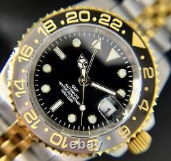 Custom 40mm GMT Style Two Tone Gold Mod Watch with NH34 Automatic Movement