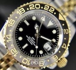 Custom 40mm GMT Style Two Tone Gold Mod Watch with NH34 Automatic Movement
