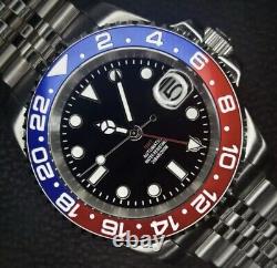 Custom 40mm Pepsi GMT Style Sub Mod Watch Jubilee with NH34 Automatic