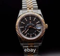 Custom Built GMT Automatic Date Watch NH34 Two Tone Fluted Bezel