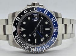Custom Built GMT NH34 Automatic Black Dial Blue Bezel Steel 40mm Watch