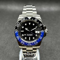Custom Built GMT NH34 Automatic Black Dial Blue Bezel Steel 40mm Watch