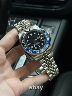 Custom Built GMT NH34 Automatic Black Dial Blue Black Bezel Jubilee 40mm