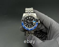 Custom Built GMT NH34 Automatic Black Dial Blue Black Bezel Jubilee 40mm