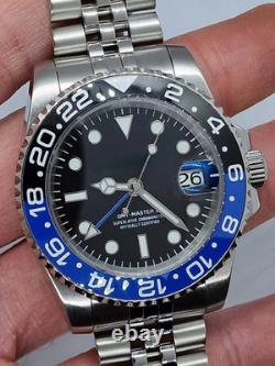 Custom Built GMT NH34 Automatic Black Dial Blue Black Bezel Jubilee 40mm