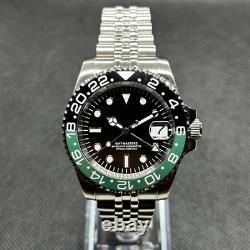 Custom Built GMT NH34 Automatic Black Dial Green Bezel Jubilee 40mm Steel