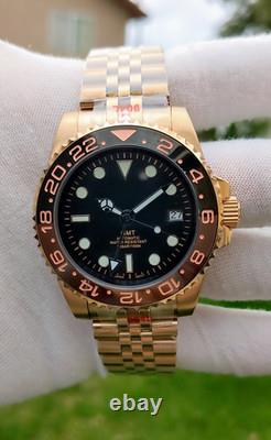 Custom Built GMT NH34 Rose Gold Automatic Black Dial Jubilee 40mm Watch