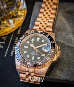 Custom Built GMT NH34 Rose Gold Automatic Black Dial Jubilee 40mm Watch