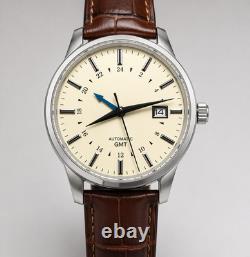 Custom Built GMT Watch NH35 Automatic Cream Dial 40mm Steel