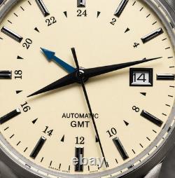 Custom Built GMT Watch NH35 Automatic Cream Dial 40mm Steel