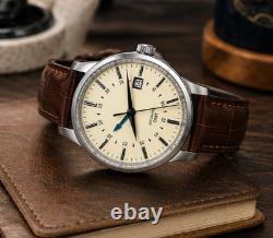 Custom Built GMT Watch NH35 Automatic Cream Dial 40mm Steel