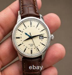 Custom Built GMT Watch NH35 Automatic Cream Dial 40mm Steel