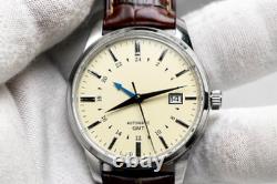 Custom Built GMT Watch NH35 Automatic Cream Dial 40mm Steel